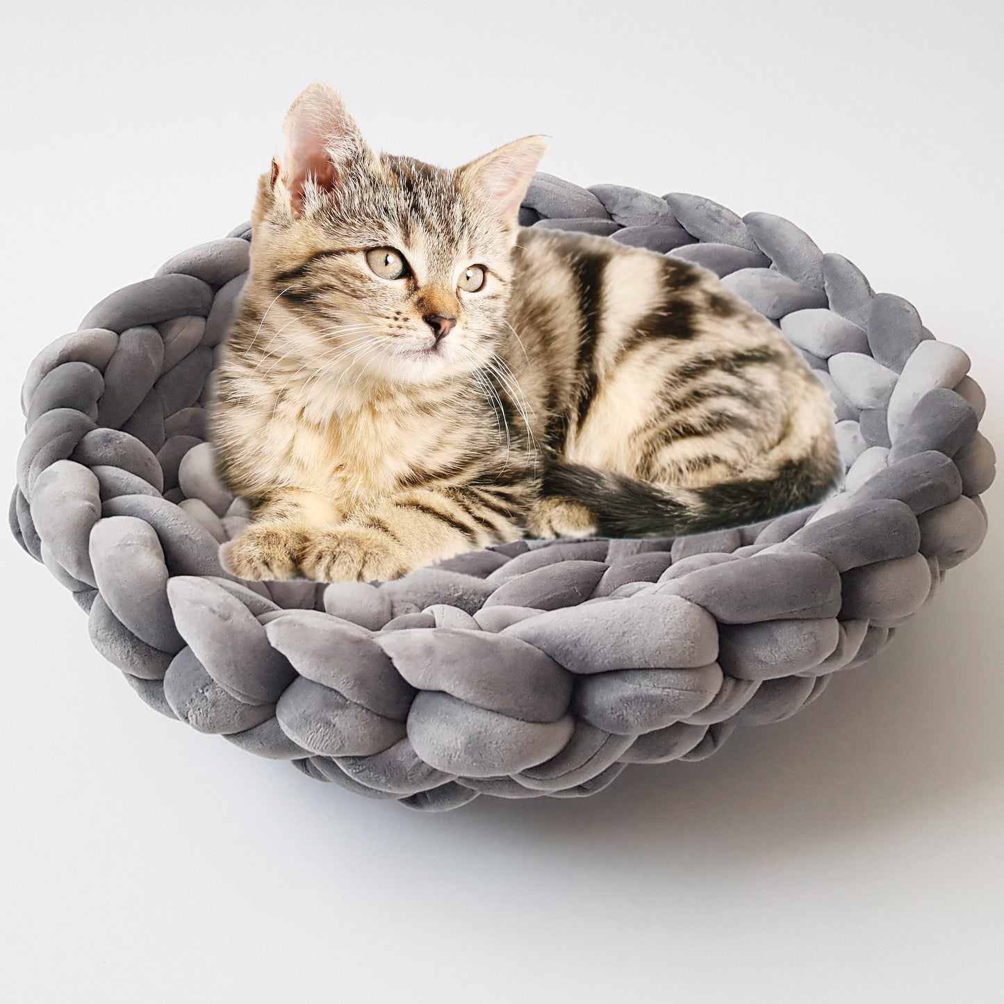 Culcus pentru pisici gri catifelat 45 cm, Blanosic (lucrat manual)