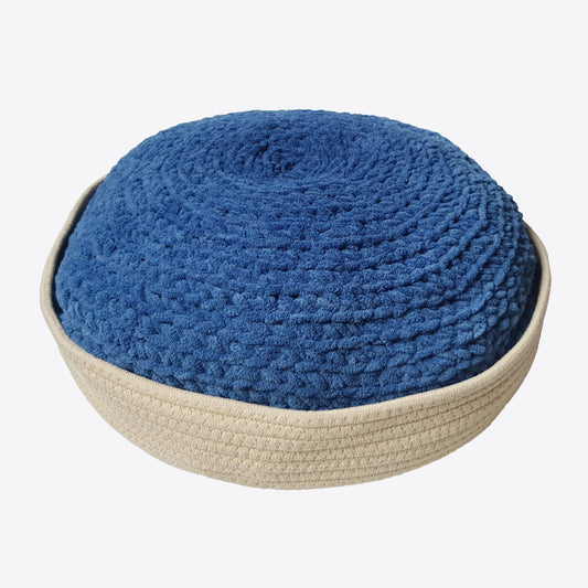 Cos cu perna catifelata pentru caini si pisici, bej-albastru, 45 cm (lucrata manual)