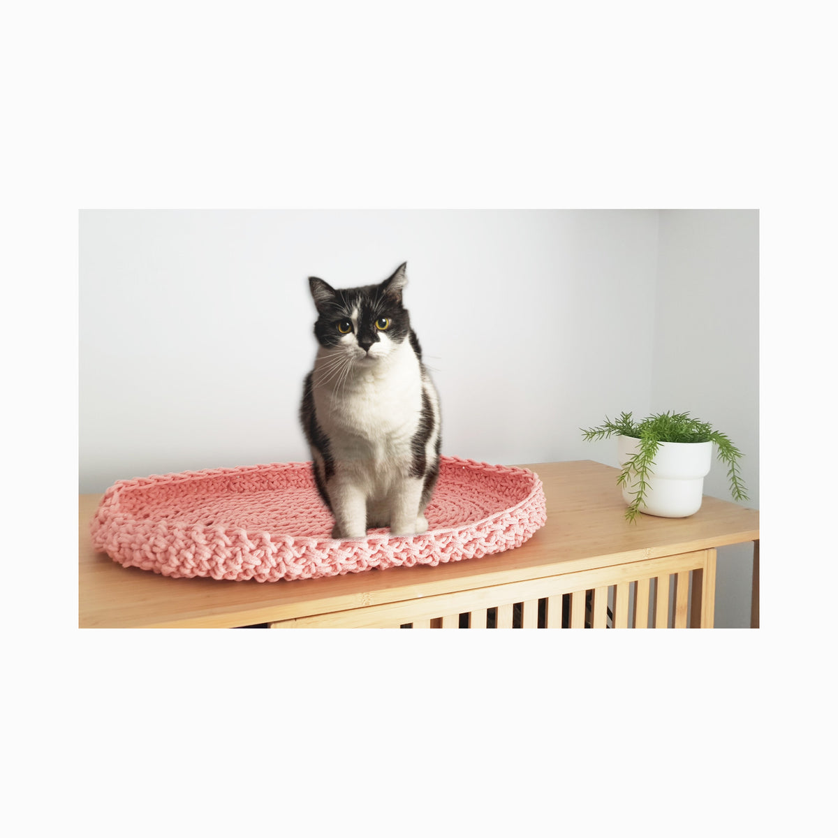 Handmade Culcus pisica pentru pervaz / mobila, bumbac, banan, 60 x 35 cm, Blanosic