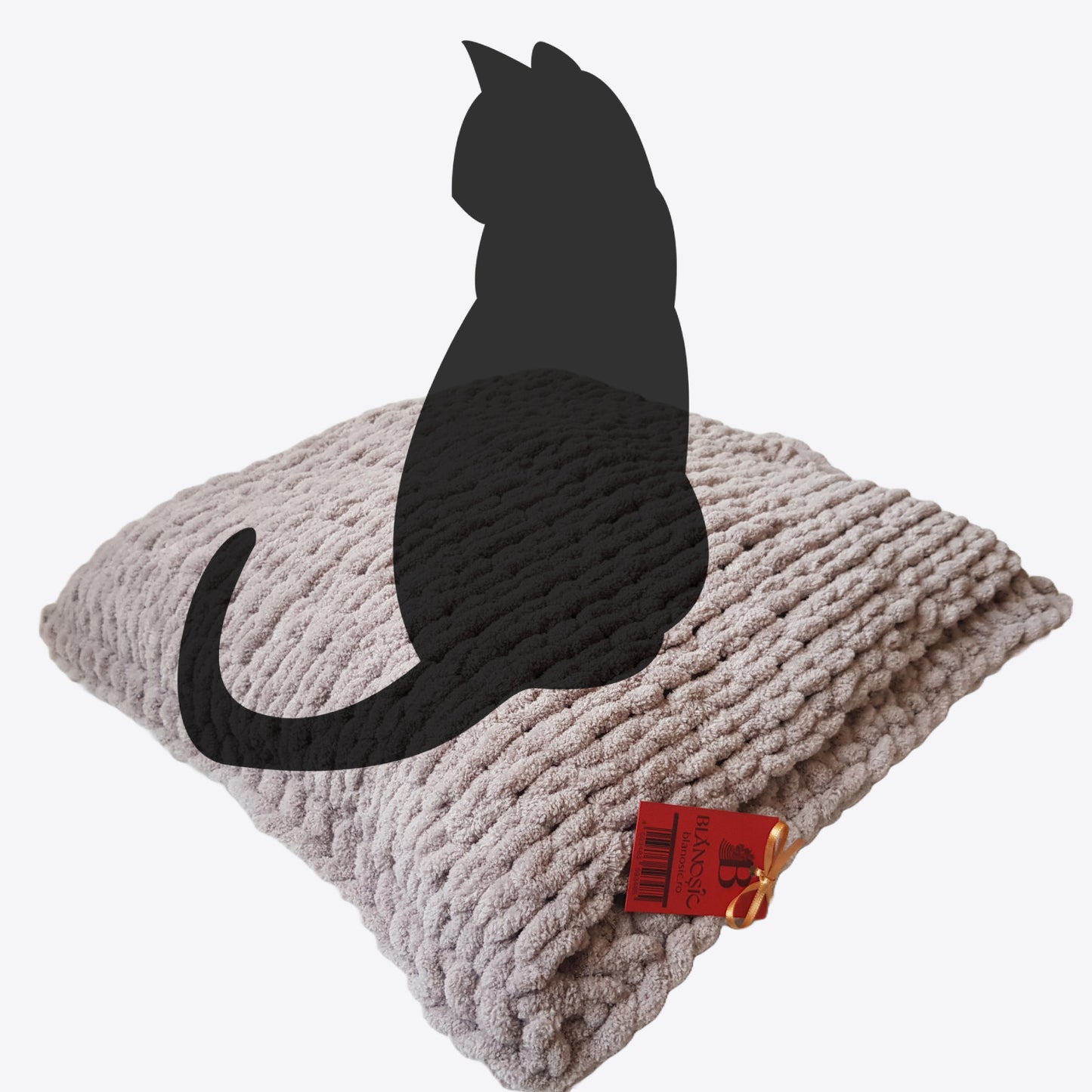 Culcus tricotat pentru pisici si caini, bej-gri, 50 x 50 cm, Blanosic (lucrat manual)