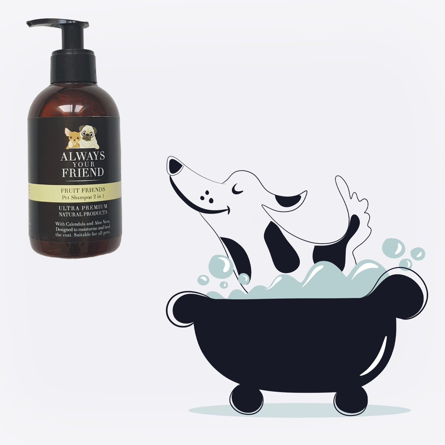 2 in 1 Sampon & Balsam pentru animale de companie, Fruit Friends, Diluabil 1:20, Always Your Friend (fabricat manual)