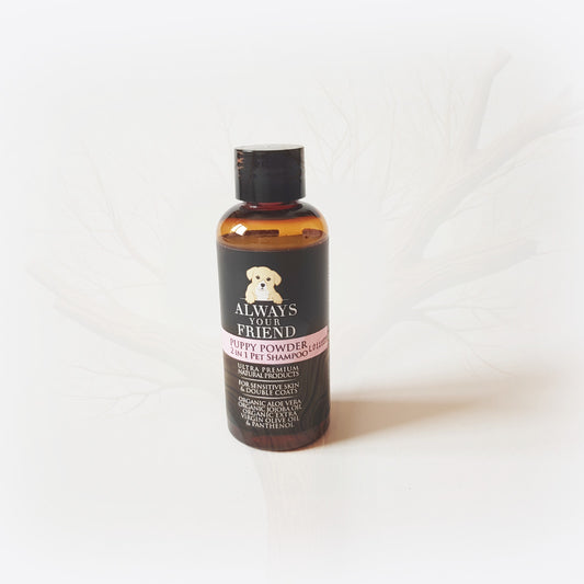 Sampon & Balsam 2 in 1 mini pentru animale de companie, Puppy Powder, Diluabil 1:32, Always Your Friend (fabricat manual)