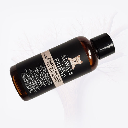 Sampon mini pentru animale de companie, Keratin Restore, Diluabil 1:32, Always Your Friend (fabricat manual)