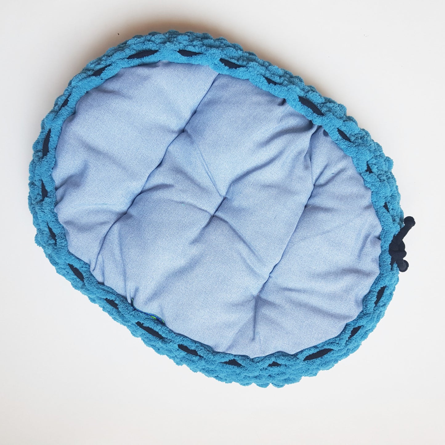 Set culcus moale si paturica pentru pisici si caini talie mica, albastru, 58x42 cm / 70x50 cm (lucrat manual)